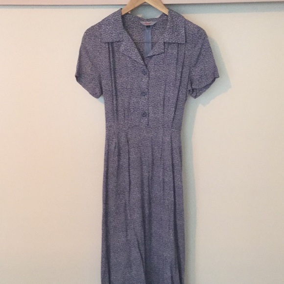 Banned Retro Dresses & Skirts - Vintage Banned Retro Floral Blue Shirt Dress